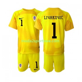 Koszulka Chorwacja Dominik Livakovic 1 Bramkarska Dziecięcy Domowe Stroje Piłkarskie World Cup 2022 Krótki Rękaw